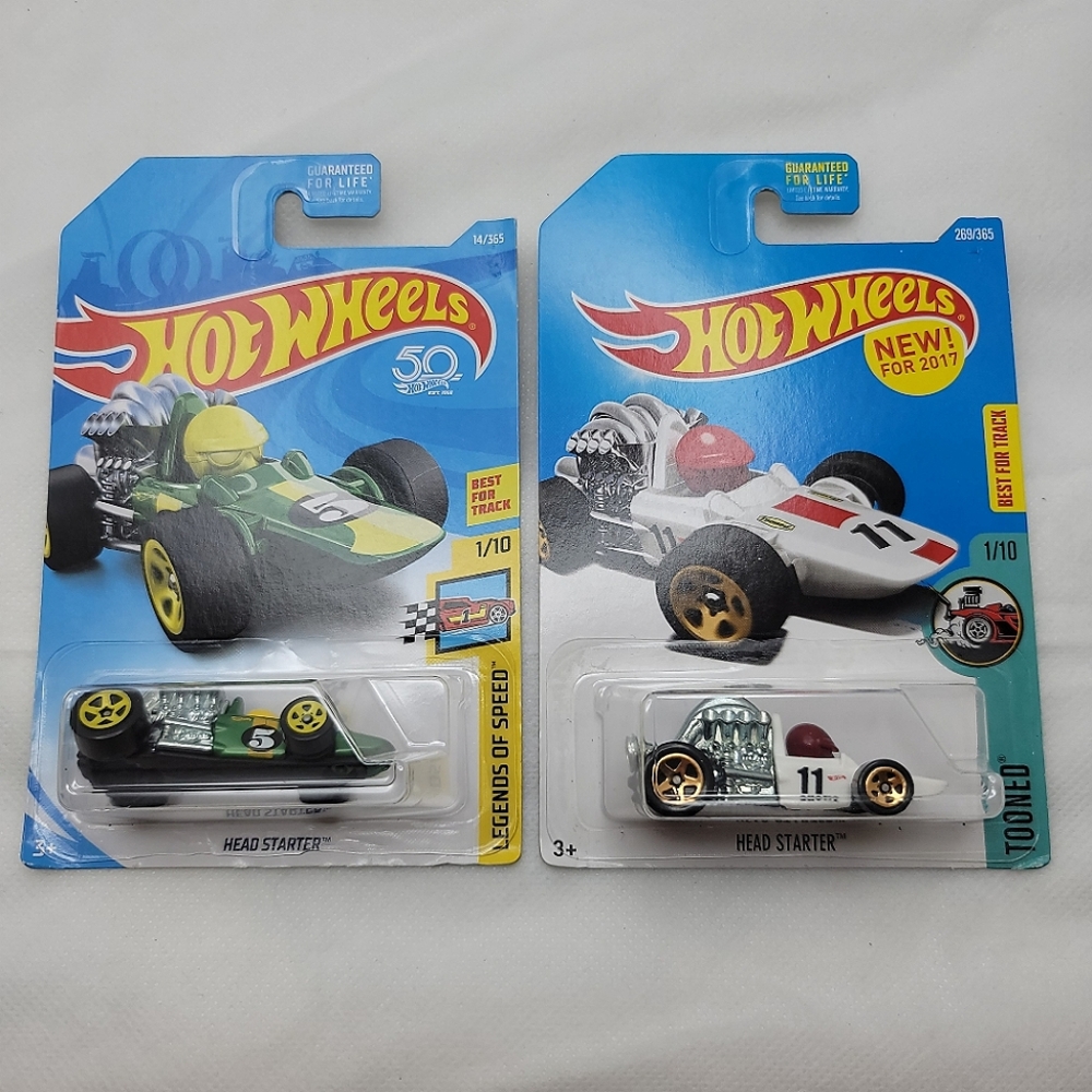 Hot Wheels 50th Anniversary Head Starter(Green) & Head Starter(White) TOONED